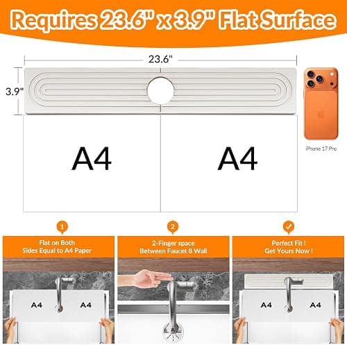 23.6 Inch Stone Faucet Mat for Kitchen Sink Splash Guard, Diatomite Sink Protectors for Kitchen Sinks Behind Faucet, Quick Dry Water Absorbing Stone Tray , Drip Catcher (White, 23.6" x 3.9") thumbnail 2
