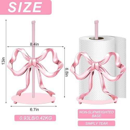 JarThenaAMCS Trendy Bow Paper Towel Holder Cute Pink Bow Knot Kitchen Decor Accessories Large Metal Towel Holder Stand for Coquette Home Party Bathroom Countertop - Bow thumbnail 3