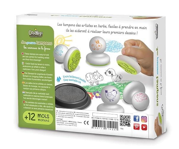 Créa Lign | Mes Premiers Tampons Animaux de la Ferme | Coffret Créatif pour Tout-Petits dès 12 Mois | 5 Tampons en Mousse + 1 Encreur Lavable | Développe la Motricité Fine et la Créativité thumbnail 2