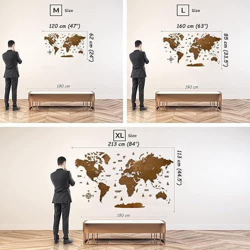 WoodLeo Wooden World Map 3D Art Large Wall Decor - Size (M, L, XL) Any Occasion Gift Idea - Wall Art For Home, Kitchen or Office (SIZE M, VENGE) thumbnail 4