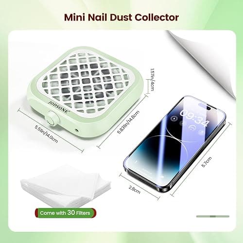JODSONE 6000RPM Mini Nail Dust Collector Powerful Suction Portable PocketSized Nail Salon with 30 Filters Green thumbnail 2
