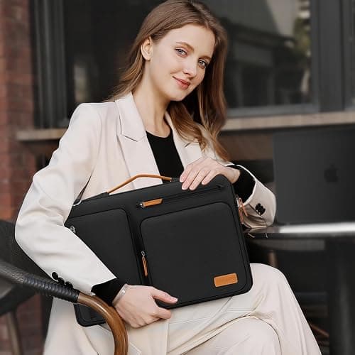 MOSISO 360 Protective Laptop Shoulder Bag,15-15.6 inch Computer Bags Compatible with MacBook Pro 16 inch, HP, Dell, Lenovo, Asus Notebook,Side Open Messenger Bag with 4 Zipper Pockets, Black thumbnail 3