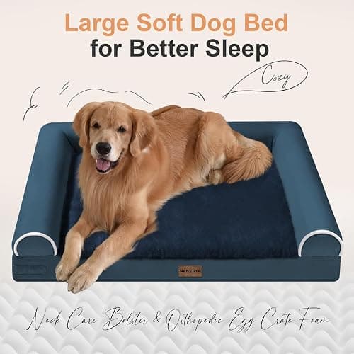 Large Dog Bed Orthopedic Washable: Jumbo Dog Bed Bolster Extra Large Dogs Egg Crate Foam Sofa Couch Waterproof Removable Cover - Navy thumbnail 2
