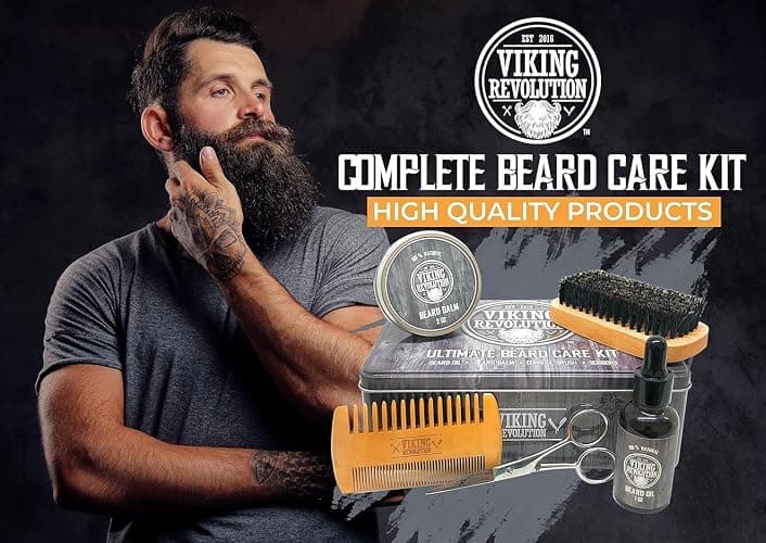 Viking Revolution - Ultimate Beard Kit - Beard Grooming Kit with Beard Brush, Beard Comb, Beard Balm, Beard Oil, Beard & Moustache Scissors - Gifts for Men thumbnail 4