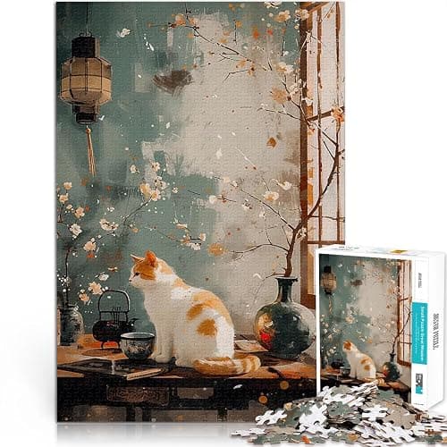 Puzzle da 1000 pezzi per adulti paesaggio di gatti vintage giocattoli educativi per l'apprendimento Lista dei desideri con Babbo Natale 52x38cm - Image 1