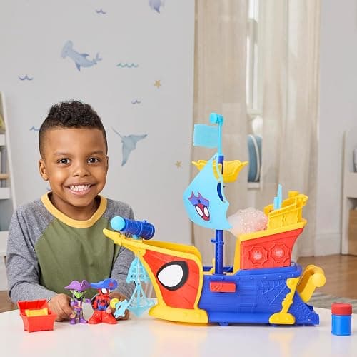 SPIDEY AND HIS AMAZING FRIENDS Marvel Water-Webs Webs Ahoy Bubble Pirate Ship Toy, 3-Inch Action Figures & Boat Playset, Super Hero Toys,, Ages 3+ thumbnail 9