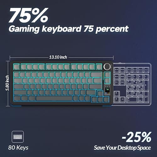 AULA S75 PRO Wireless Mechanical Keyboard with Screen&Knob, Tri-Mode Hot Swappable Gaming Keyboard 75%, Pre-lubed Switches, RGB Backlit, Side Printed PBT Keycaps, Creamy Sounding Computer Keyboards thumbnail 9