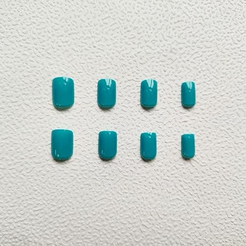 KKUUOO Square Press on Nails Short Fake Cyan False with Solid Color Design Full Cover Acrylic Glossy Glue Cute Stick for Women and Girls DIY Manicure 24Pcs thumbnail 2