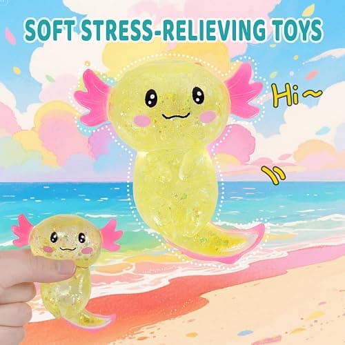 Axolotl Squishy Stress Relief Toy Glitter Fidget Toys Cute Malt Sugar Axolotl Toy Fidget Toys Adults Fidget Toy for Kids Youth Adult, Party Favors Anxiety Relief Squishy Toys(Yellow) thumbnail 7
