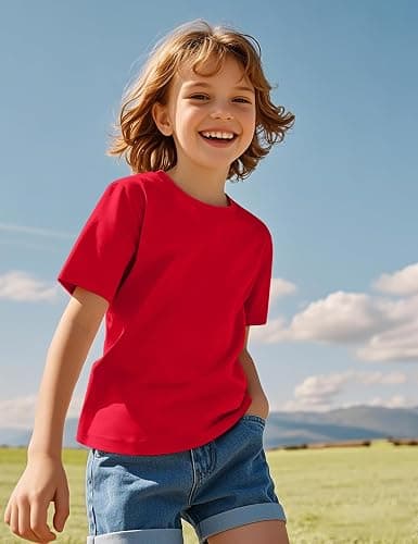 KEREDA Girls Shirts Short Sleeve Soft Cotton T-Shirts Plain Tops for Kids thumbnail 3