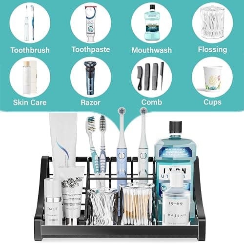 Toothbrush Holder Instant-Dry Organizer - Bathroom Countertop Organizer Kids Electric Toothbrush Toothpaste Holders - 7 Slots Bathroom Sink Accessories Storage Tooth Brush Counter Organization, Black thumbnail 5