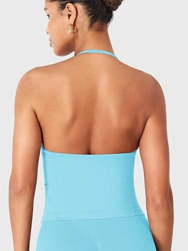 YEOREO SoftHue Impact Longline Strappy Top Women's Halter Workout Tank Tops Backless Gym Longline with Adjustable Strap thumbnail 5