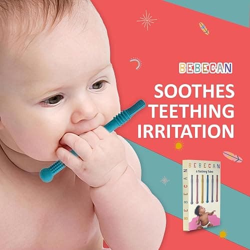 Bebecan Teething Sticks for Babies 0-36 Months – Super Soft Silicone Teething Aids, Infant Oral Soothing Relief, Multicolor 6-Pack thumbnail 7