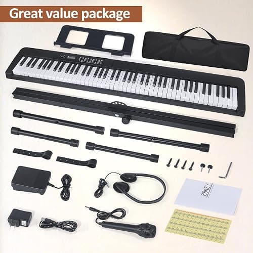 88 Key Piano Keyboard, Electric Digital Piano with Semi Weighted Keys, Keyboard Piano with Sustain Pedal, Power Supply, Stand, Carrying Case, Headphones, USB-MIDI Compatibility, for Beginner Adults thumbnail 6