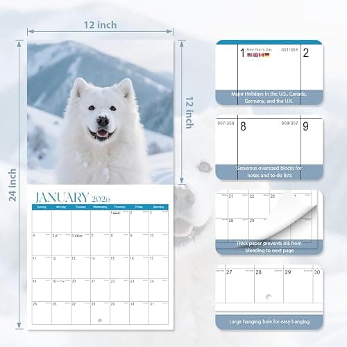 2026 Wall Calendar, Large Monthly Wall Calendar Dogs, Jan 2026 - Dec 2026, 12" x 24" (Opened), Hanging Planning Calendars for Family Home Office Supplies thumbnail 2
