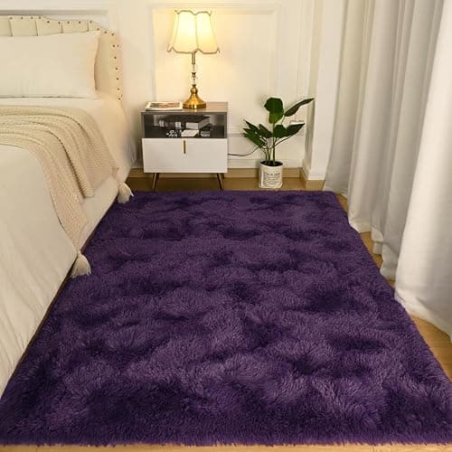 Softlife Rugs for Bedroom 4x5.3 Feet Purple Area Rug for Living Room Super Soft Shaggy Rugs for Dorm Fluffy Fuzzy Carpets Long Plush Bedside Rug Nursery Girls Boys Kids Room Home Christmas Decoration - Image 1
