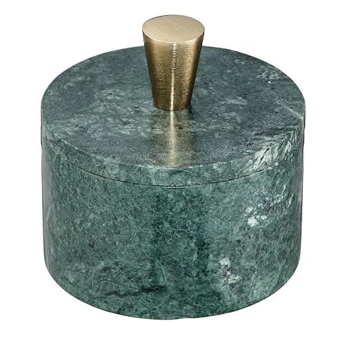 Queenza Green Marble Salt Cellar with Lid & Brass Knob - Natural Marble Spice Container for Kitchen Countertop, Gourmet Salt Holder, Small Decorative Storage Box, Gift for Home Chef thumbnail 8