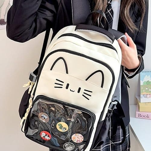 Ericetion Cute Kawaii Cat Ita Backpack with Pin Display – Girls & Women’s Y2k School Bag, Nylon Daypack thumbnail 7