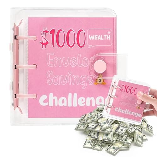 RSORGN Mini Money Saving Challenge Binder, Portable Budget Book with Cash Envelopes to Save $1000 for Home Office School Finance Planning (Pink) thumbnail 5