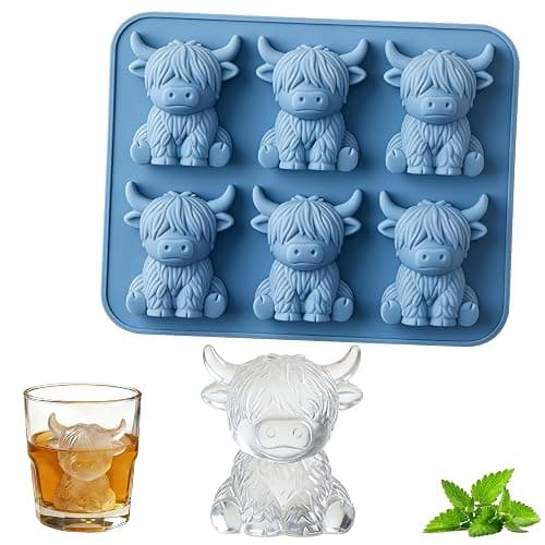 Mini Highland Cow Ice Cube Mold, 3D Cute Cattle Silicone Ice Cube Trays，Cow Shaped Ice Cube Trays For Whiskey Cocktails Beer Coffee & Drinks Party, Reusable Animal Dessert Mold - Image 1
