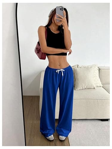RoseSeek Women's Drawstring Waist Straight Streetwear Long Wide Leg Pants Casual Loose Baggy Workout Long Fall Sweatpants thumbnail 5