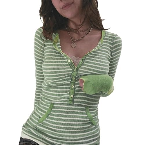 Women Y2K Shirt Fairy Grunge Fall Knit Tops Striped Long Sleeve Downtown Girl Emo Clothes Baggy Graphic Tees thumbnail 2