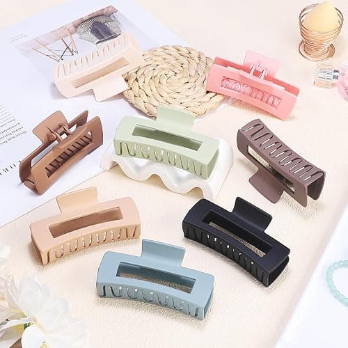 4.1 Inch Large Hair Claw Clips 8 Pcs Rectangle Big Clips for Thick Hair Nonslip Acrylic Banana Jaw Accessories for Women and Girls (Brown Colorful) thumbnail 2