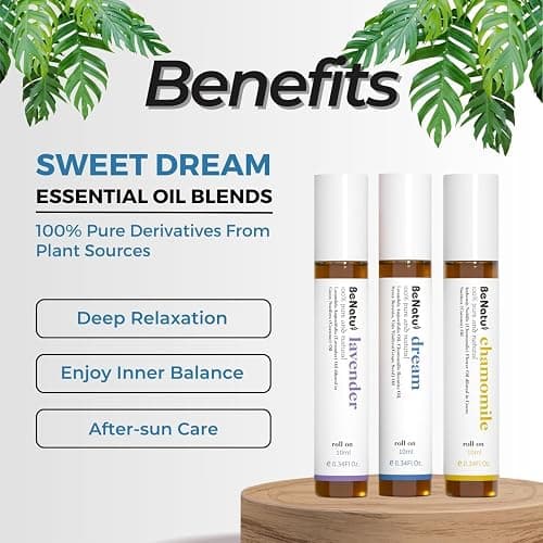 Benatu Essential Oil Roll On Set (Dream, Lavender, Chamomile), Aromatherapy Roller for Massage, Body Skin Care, Home - Natural Fragrance Gift for Women and Men - Dream, Lavender, Chamomile thumbnail 4