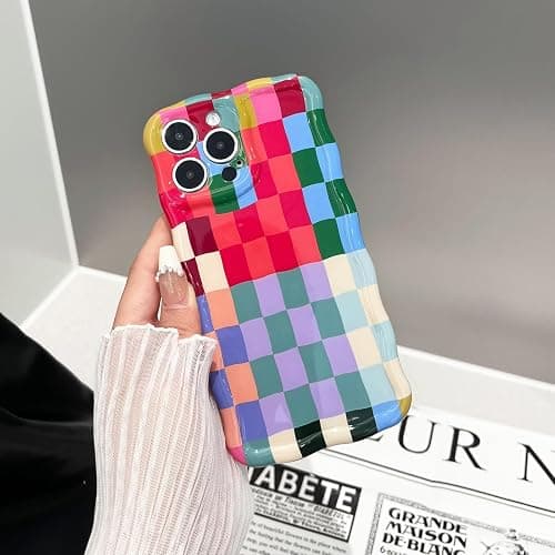 branple Compatible with iPhone 14 Case, Cute Wave Curly Colorful Checkerboard Plaid Phone Case for Women/Men, Soft TPU Shockproof Protection Case Designed for iPhone 14 (Colorful 1) thumbnail 8