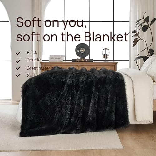 Luxury Fluffy Faux Fur Throw Blanket,Thick Fluffy Fuzzy Cozy Blanket,Plush Blankets for Couch, Sofa, Chair, Bed-Black,50x60 thumbnail 5