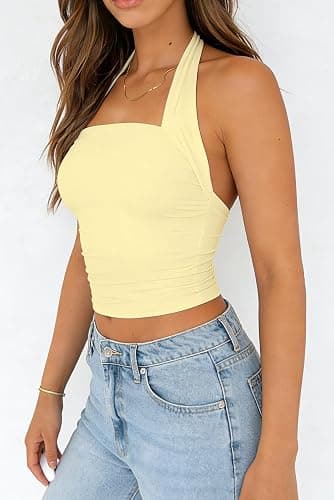 ForeFair Womens Backless Halter Tops Going Out Double Lined Crop Tank Top Open Back Sleeveless Slim Fit Y2k Summer Tops thumbnail 2