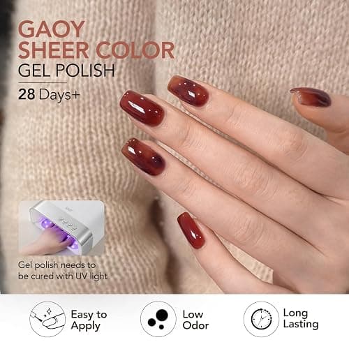 GAOY Tortoise Jelly Gel Nail Polish Set, 6 Fall Colors Brown Red Purple | Blooming Effect, Buildable Color, UV Lamp Required, Long Lasting, Easy to Apply, Salon Manicure at Home thumbnail 5