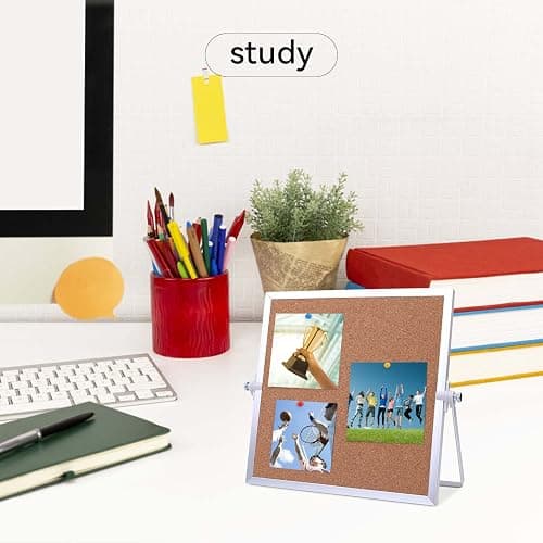 kdafio 9.8"×9.8" Cork Board Bulletin Board, Double Sided Pin Board with Silver Aluminum Border, Desktop Small Cork Board with Stand Suitable for Home, Office, Desk Message Board or Picture Board thumbnail 6