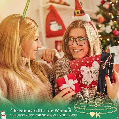 M MOOHAM Christmas Gifts for Grandkids Teens Girls -14K-Gold-Plated Heart Initial Bracelets for Women Girl Dainty Gold Bracelets Birthday Gift Stocking Stuffers for Women Teenage Girls Kids Gifts thumbnail 3