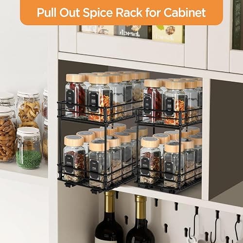 VINATO Portaspezie Scorrevole a 2 Livelli – Organizzatore Cucina Salvaspazio con Guide, Portaoggetti per Dispensa (26x15x21,8 cm) thumbnail 6