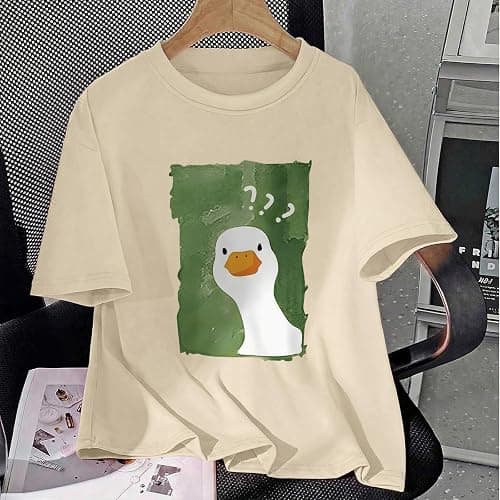 GANGXCHEN Silly Goose Shirt Cute Duck Graphic Tees for Women Funny Tshirts Teen Girls Kawaii Animal Print Tee Tops thumbnail 2