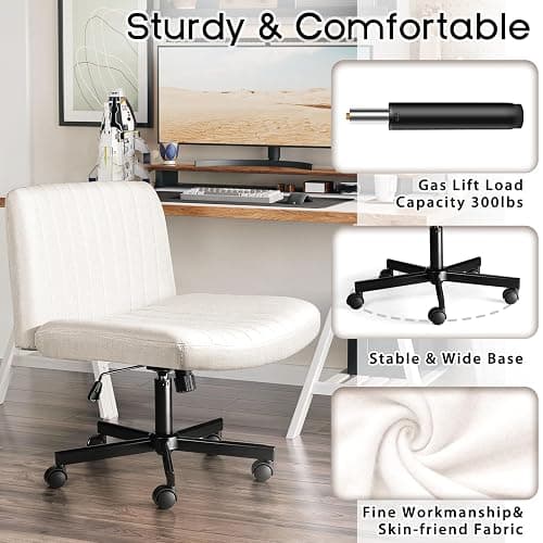 PUKAMI Criss Cross Chair with Wheels,Fabric Padded Armless Cross Legged Office Desk Chair for Home Office,Modern Swivel Height Adjustable Wide Seat(Beige) thumbnail 6