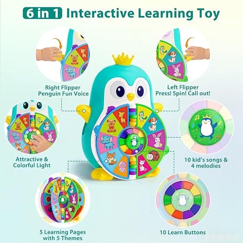 Interactive Penguin Toys for 1 Year Old Boy, 6-in-1 Musical Learning Toys for 1, 2 Year Old Boy Girl Gifts with Lights & 50+ Sounds, 1st Birthday Educational Gifts for 1-2 Year Old Toddler, Blue thumbnail 2