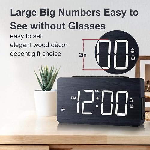LICHI Wooden Digital Alarm Clock for Bedrooms， Loud Alarm for Heavy Sleepers, Dual Use as Desk/Wall Clock, Adjustable Volume, Dimmer, DST - Wood Decor & Gifts thumbnail 2