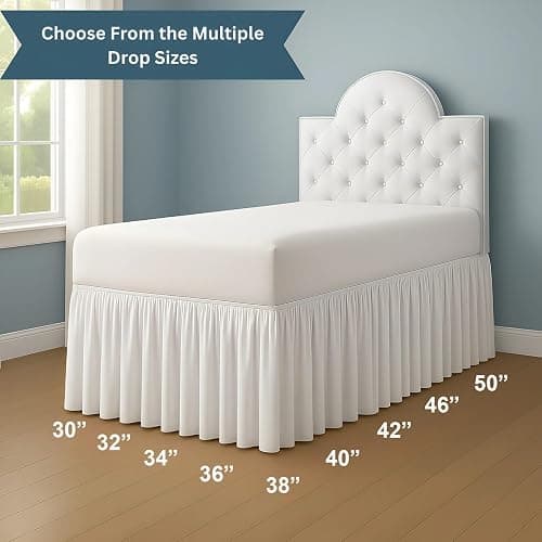 Cottingon Ruffled Dorm Sized Bed Skirt, 100% Microfiber, College Room Essential Extended Extra Long Dust Ruffle, White, Twin XL-32 thumbnail 2