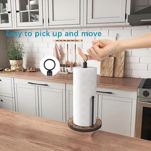 OROPY Paper Towel Holder Countertop with Heavy Duty Wood Base, Farmhouse Paper Towel Roll Stand for Kitchen Counter fits Standard and Jumbo Size Paper Towels (Brown - Easy to Tear) thumbnail 4