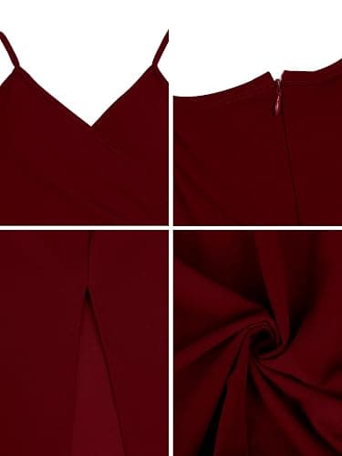 Missufe Robe de soirée pour femme - Robe de soirée - Robe portefeuille - Bretelles spaghetti - Sans manches - Fente - Robe de cocktail - Maxi longue - Robe de bal de mariage thumbnail 6