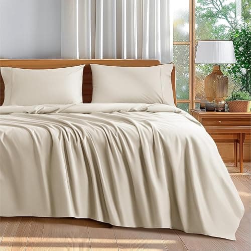 Shilucheng 100% Cotton Queen Size Sheets Set - 600 Thread Count，Luxury Egyptian Cotton Bed Sheets，5-Star Hotel Quality Sheets, Breathable & Cooling, 16 Inch Deep Pocket - 4 Piece (Cream, Queen) - Image 1