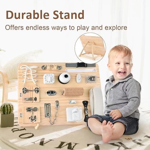 Potatomato Montessori Large Busy Board for Toddlers – 21-in-1 Wooden Sensory Educational Toy for Kids – Fidget Toy for Boys & Girls Fine Motor Skills – Autism Sensory Products thumbnail 6