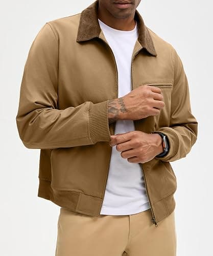 HOTake Men's Bomber Jacket Cotton Lightweight Casual Jacket with Corduroy Collar thumbnail 3
