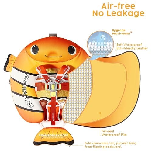 Mambobaby Baby Pool Float with Canopy, Non-Inflatable Infant Baby Swim Float Trainer with Safe Seat & Tail Support for Toddler, Mambo Baby Float Solid UPF 50+ Sun Protection thumbnail 5