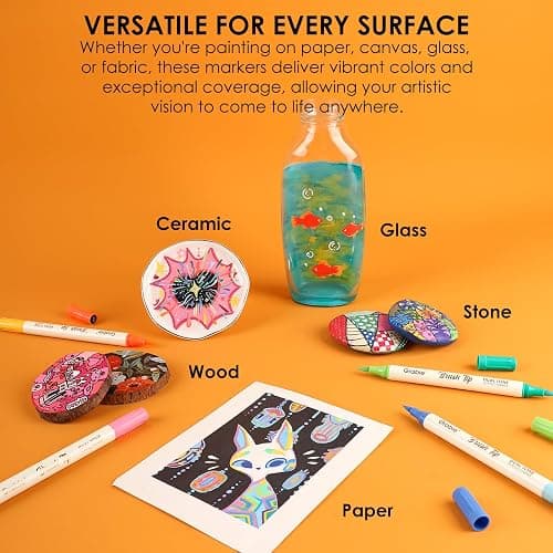 Grabie 72 Colors Acrylic Paint Markers, 36 Pack Dual Tip Soft Brush Acrylic Markers, Water-Based Paint Pens for Paper, Rock Painting, Wood, Canvas, Glass, Fabric, DIY Craft Art Supplies for All Ages thumbnail 9