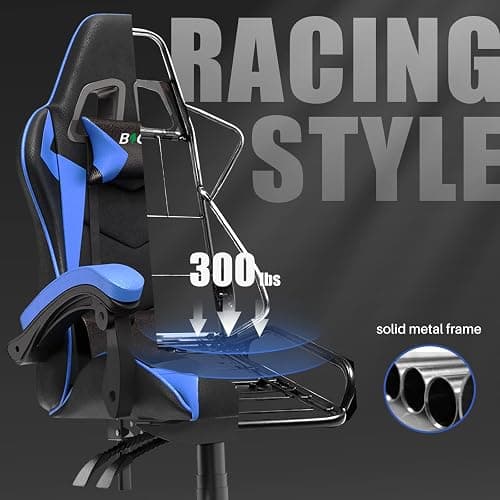 bigzzia Gaming Stuhl Ergonomisch, Gaming Sessel, Pc Stuhl, Gaming Chair, 90-135° Rückenlehne Gamer Stuhl Mit Kopfkissen Und Armlehnen für Jugendliche und Erwachsene Blau thumbnail 6