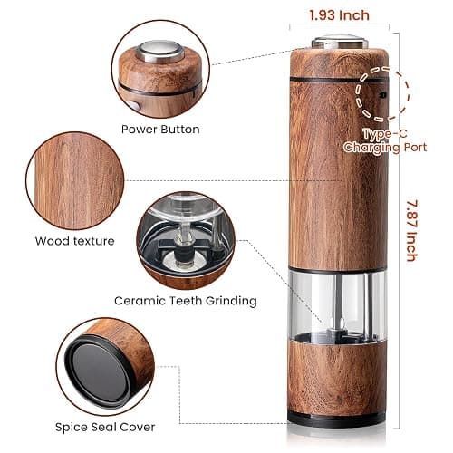 Electric Salt and Pepper Grinder Set, Refillable, Salt and Pepper Shaker, Automatic Salt and Pepper Grinder Set with LED Light, Adjustable Coarseness, One Hand Operation, Mill thumbnail 2