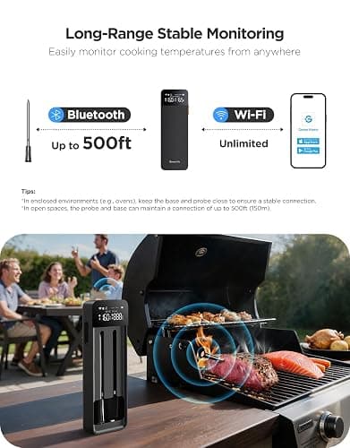 GoveeLife Bluetooth Wireless Meat Thermometer with 2 Probes, Standalone Digital Base, WiFi Unlimited Range, ±1.8℉ Accuracy, IP68 Waterproof Real Time Monitoring, for Kitchen, BBQ, Grill, Oven, Smoker thumbnail 2